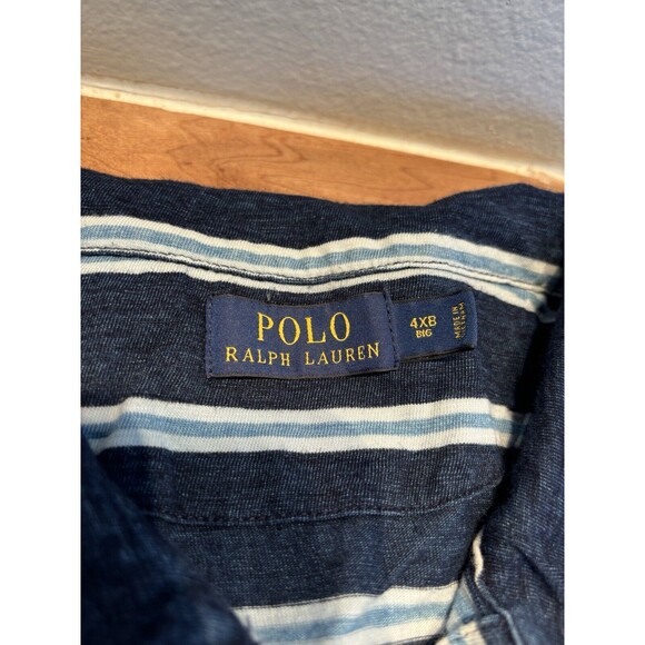 Polo Ralph Lauren Men's Big Tall 4XB Soft Touch Polo Shirt Blue Stripe Pony - Picture 2 of 7